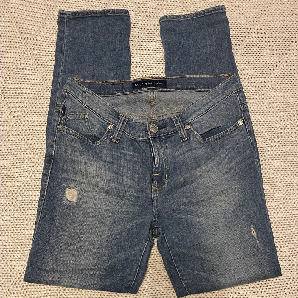 Rock & Republic Distressed Blue Skinny Jeans Size 10